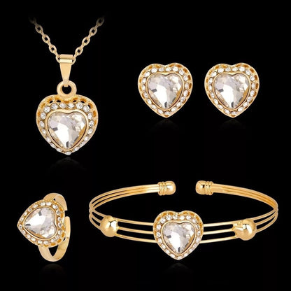 Jewelry Set Peach Heart Rhinestone Earrings Love Necklace Bridal Jewelry Set