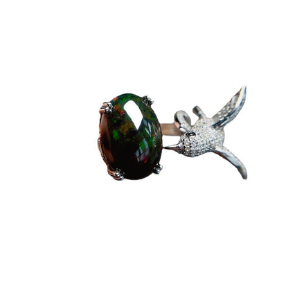 Natural Black Opal Ring For Women